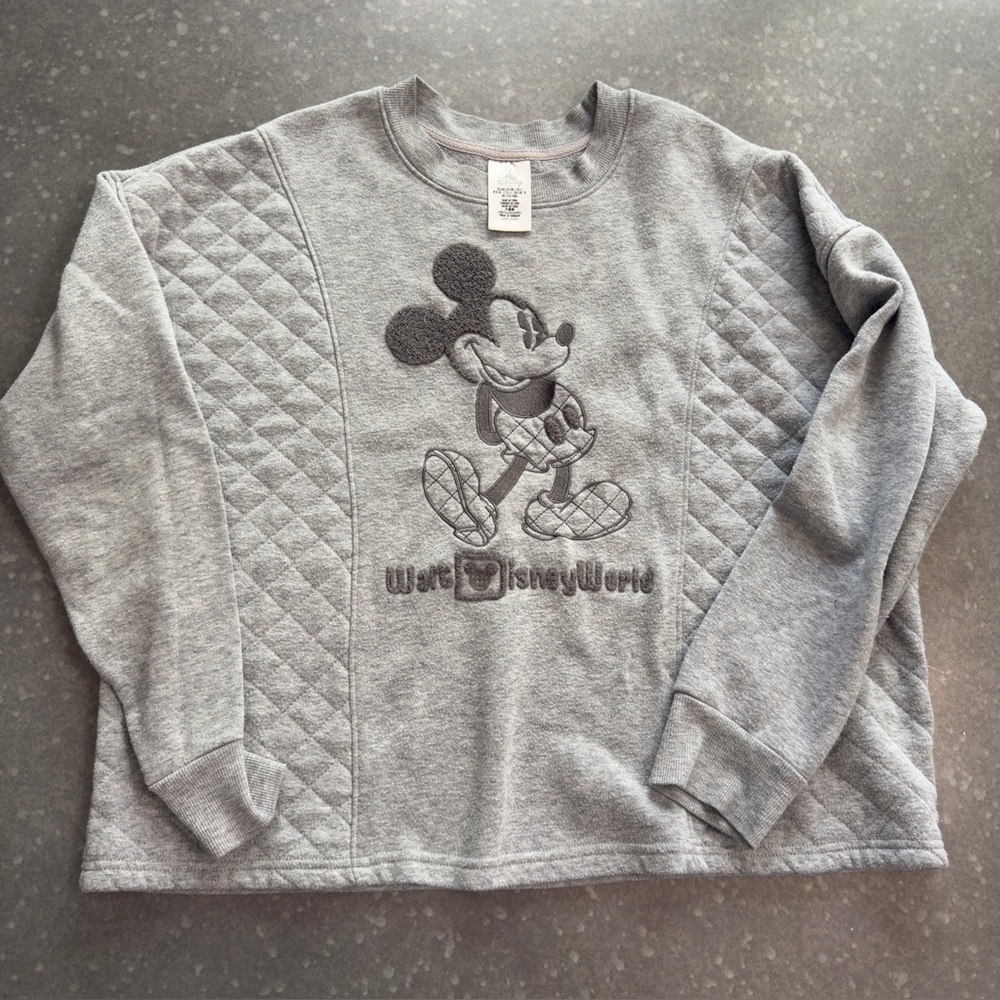 Walt Disney World Mickey Mouse Quilted Gray Sweatshirt - Size L